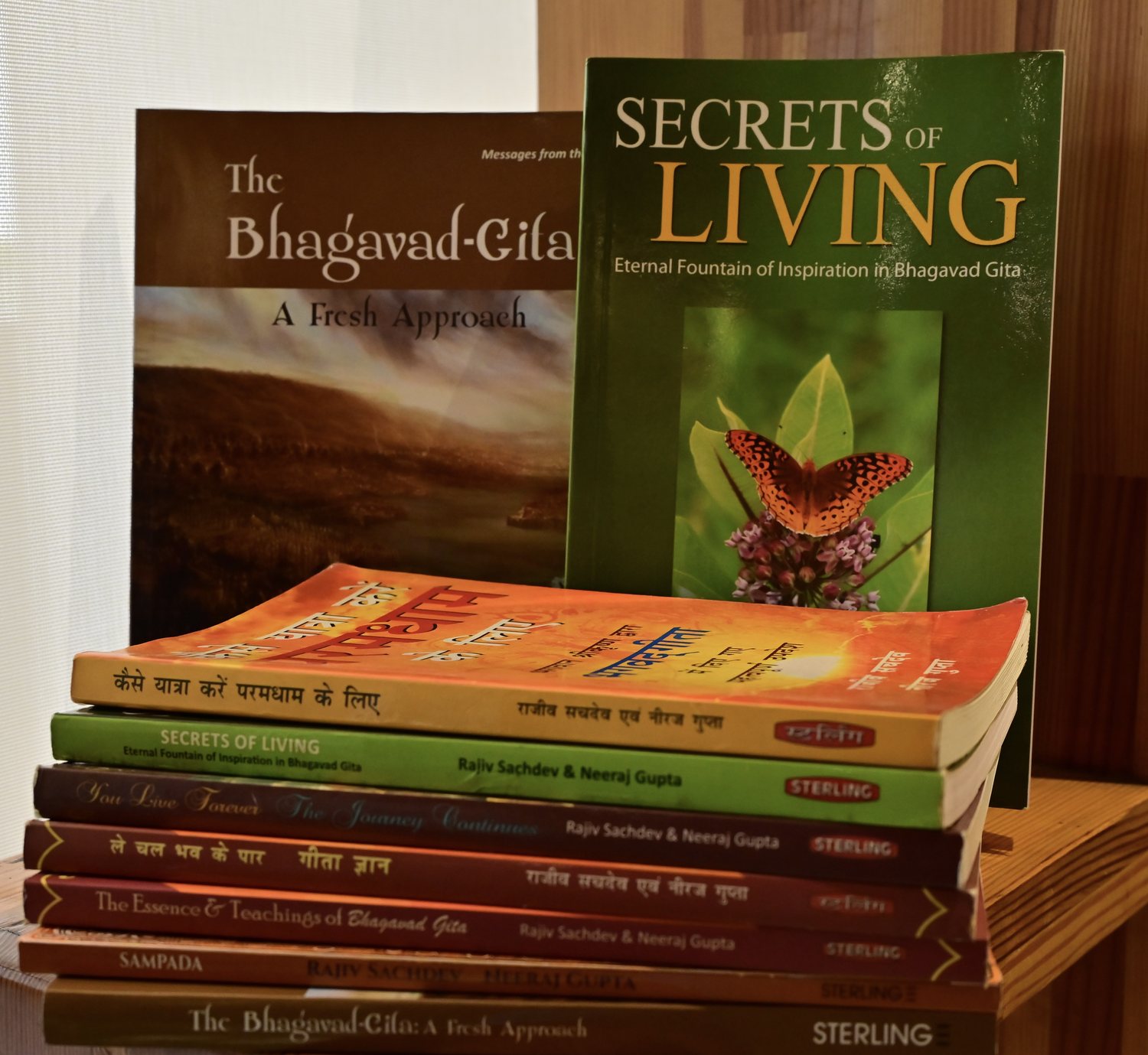 A stack of all of Rajiv Sachdev's published books