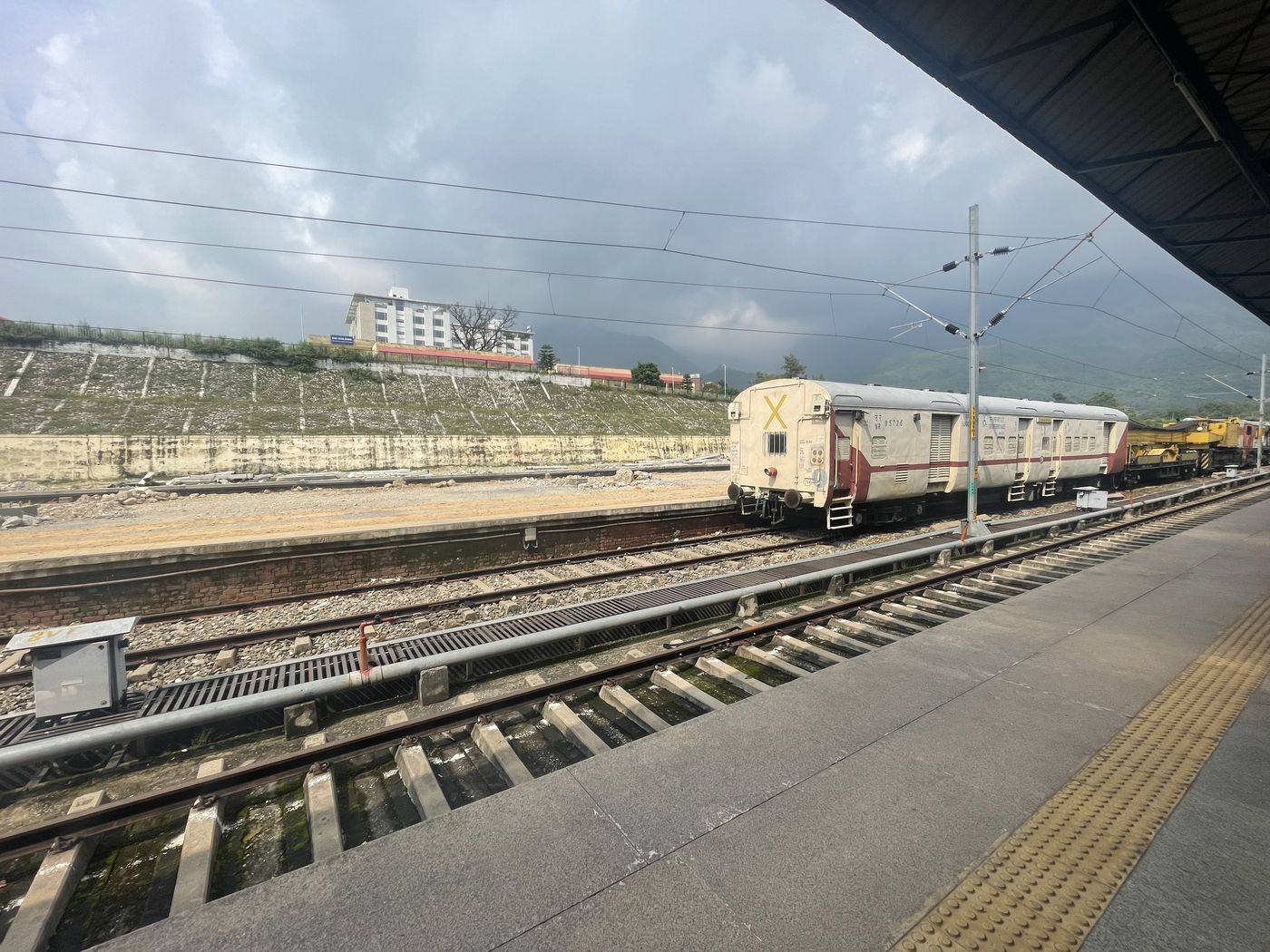 A railway platform in the hills